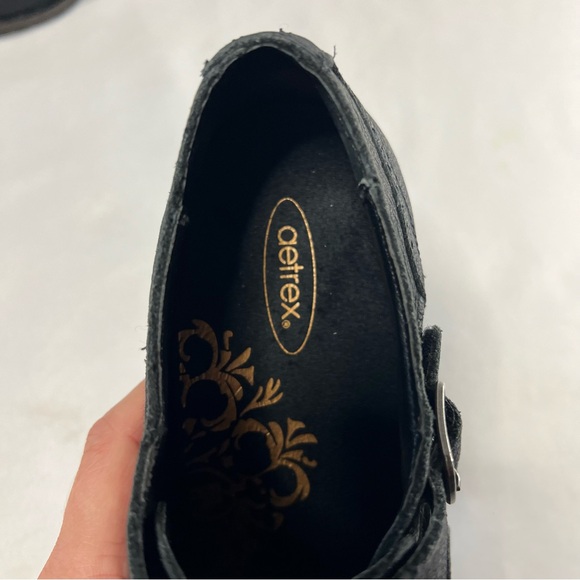 Aetrex Dina Wingtip Oxford Inspired Heeled Black Leather Shoes Size 39 - Picture 8 of 8